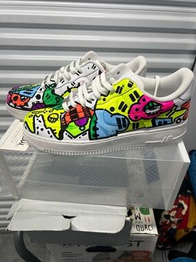 Custom Neon Pop Art Nike White Air Force One Sneakers